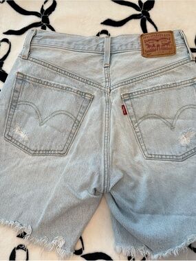 Levi's Light Blue Washed Denim Shorts with Frayed Hem
